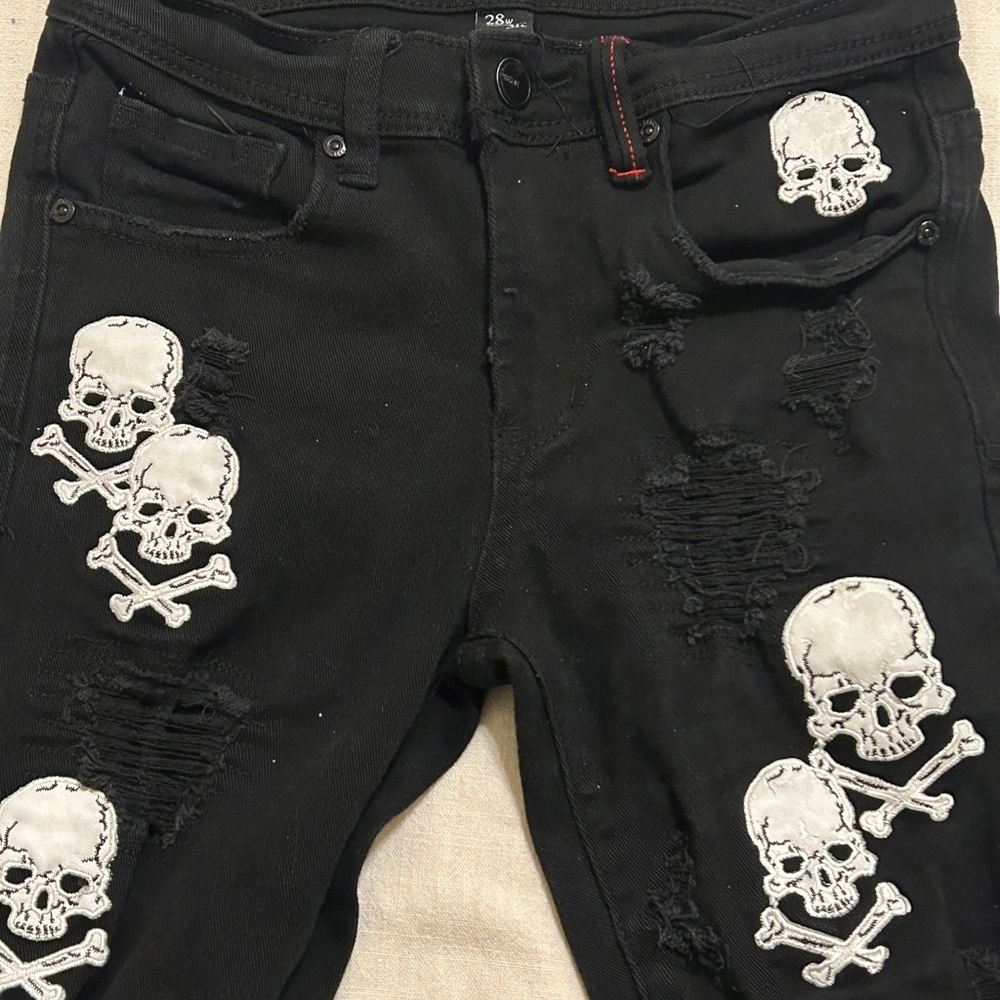 Preme Men's Black Slim Jeans with Skull Design - Picture 6 of 8
